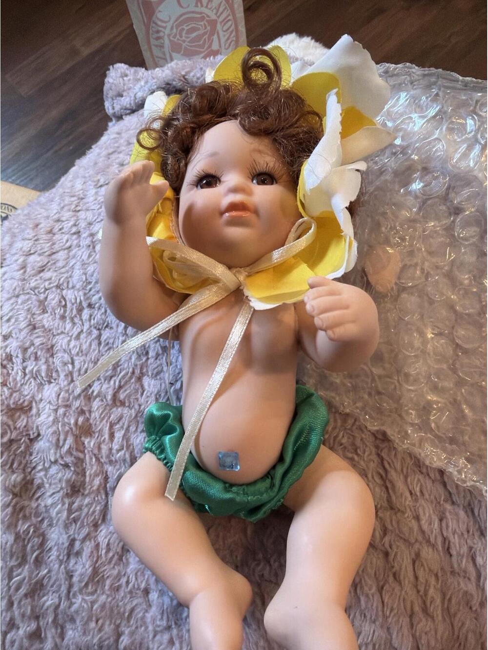 Classic Creations March Flower Baby Porcelain Doll – For Repair / Parts With Box